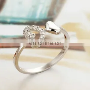 Double Heart Real Rhodium Plated Brass Crystal CZ Stone Ring for Women , Best Wedding Gift thumbnail-2