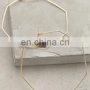 Gold Big Hexagon Hoops Earring thumbnail-1