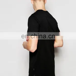 Men Plain Black Cotton Longline T-shirts Cheap thumbnail-2