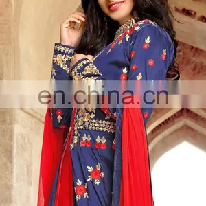 Blue Colored Taffeta Silk Fashionable Suit. thumbnail-2