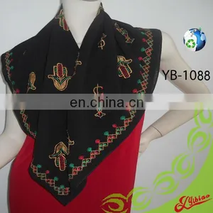 New Design Hand Embroidery Square Fashion Chiffon Polyester Scarf thumbnail-1