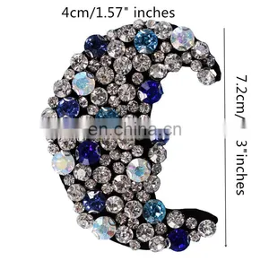 Fashion White Blue Beading Crystal Rhinestone Moon Sew on Patches Appliques thumbnail-4