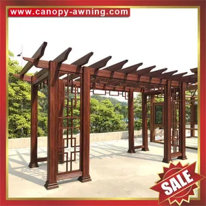 Prefabricated Outdoor Garden Wood Look Style Alu Aluminium Alu Aluminum Metal Gazebo Grape Trellis Pergola Vine Grids Shelter Kits thumbnail-2