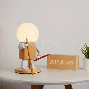 Wooden Robot Desk Lamp Children Reading Light USB Touch Dimming Table Light Boy Gift Nordic Kids Bedroom Minimalist Book Light thumbnail-1