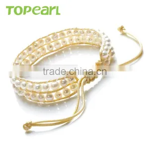 Topearl Jewelry Popular Potato Shape Freshwater Pearl Bracelet Woven Leather Wrap Fashion Bracelet 2016 CLL172 thumbnail-2