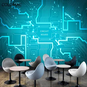 Custom Metal Circuit Board Wallpaper Technology Office Blue Background Wall Gaming Room Decoration Mural Dropshipping thumbnail-1