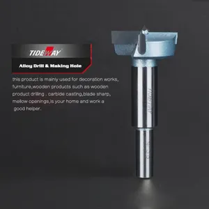 Tideway 12mm-65mm Forstner Drill Bits Tips Woodworking Tools Hole Saw Cutter Hinge Boring Round Shank Tungsten Carbide Cutter thumbnail-3
