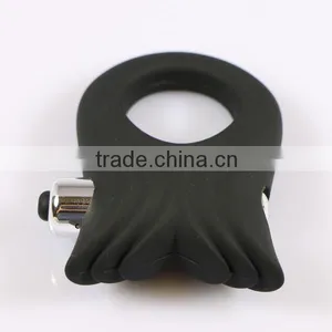 2016 Thick Silicone Vibrating Cock Ring Black Colors Available Sex Toy for Men thumbnail-3