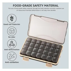 7-Day Weekly Pill Organizer Large Plastic Medicine and Vitamin Box With 4 Clear Lids and Push Button Compartments-2X Daily Use thumbnail-1
