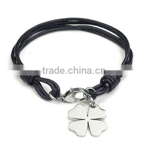 2016 Hot Sale Jewelry Fashion Leather Bracelet Stainless Steel Bracelet Silver Plated Circle Charm Bracelet Can be Customized thumbnail-1