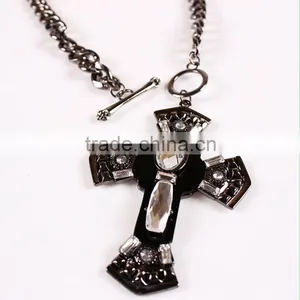 2015 New Arrived Cross Pendant Crystal Mosaic Necklace Black Vintage Necklace thumbnail-3