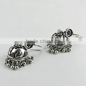 Dazzling Rava Work Jhumka ! Oxidized 925 Sterling Silver Earring, Online Silver Jewelry, Silver Jewelry Wholesaler thumbnail-3