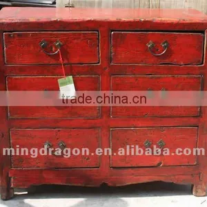 Chinese Antique Furniture Pine Wood Gansu Six Drawer Cabinet thumbnail-1