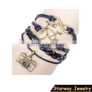 >>New Arrival SW16479 Infinity Camera Bike Leather Charm Bracelet/ thumbnail-1