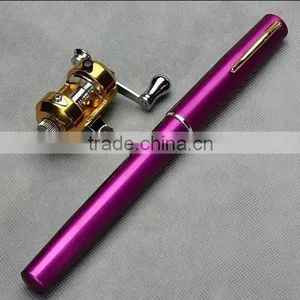 Golden Vara De Pesca Mini Aluminum Pocket Pen Fishing Rod Pole + Reel Sea Fishing Rods Tackle Tool thumbnail-3