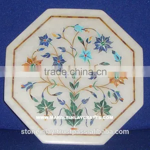 Octagonal Lapiz Lazuli Marble Inlay Plate Pietra Dura Plate thumbnail-1