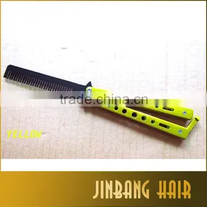 New Design Wholesales Blue Stainless Steel Knife Comb Mental Practice Training Butterfly Balisong Style Comb thumbnail-3