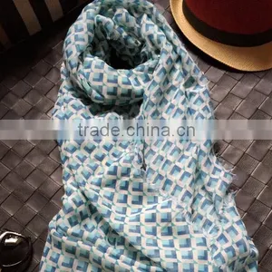 Blue Summer Scarf, Aztec Scarf, Print, Shawl Wrap,Oversize Pashmina Scarf,Geometric Scarf thumbnail-3