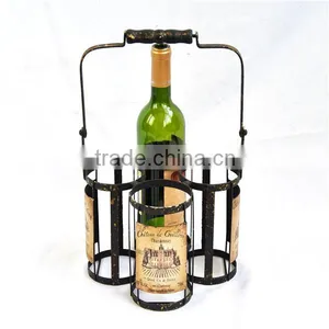 French Style Antique Black 4 Bottle Holder Basket thumbnail-1
