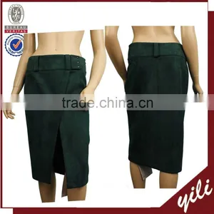 Top Quality Fashion Ladies Front Open Midi Suede Skirt YLS150420147 thumbnail-1