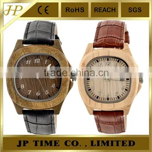 New Coming Natural Square Indonesia Wooden Watch Leather Strap Date Function thumbnail-4