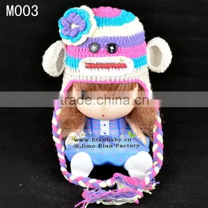 Fashion Earflap Animated Crochet Kids Winter Hats With Braid thumbnail-5