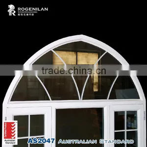 Rogenilan 70 Series Sound Proof White Color Arched Aluminium Casement Window With Grids thumbnail-3