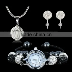 10mm Zebra Clay Rhinestone Shamballa Beads Jewelry Set Watch Set Braclet Watch/Necklace Pendant/Stud Earrings Sets BS065 thumbnail-4
