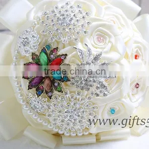 Handmade Large Brooch Wedding Bouquet Bridal Bridesmaids Custom Flower Bouquet Jeweled Bouquet in Ivory, Cream and White thumbnail-3