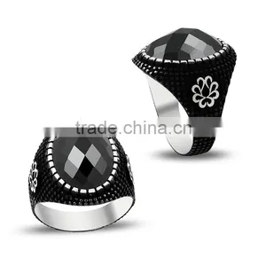 925K Sterling Silver Black Stone Onyx Men Ring thumbnail-1
