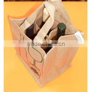 Promotional Fashion Cheap Eco-friendly Tote Handle Jute Wine Bag With 4 Bottle thumbnail-1