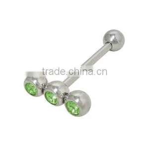 Green Gem Surgical Steel Tongue Barbell Body Piercing Jewelry thumbnail-1