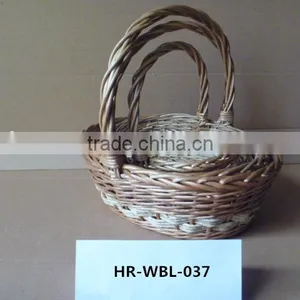 Cheap Handled Willow Storage Basket With Grey and White Color thumbnail-1