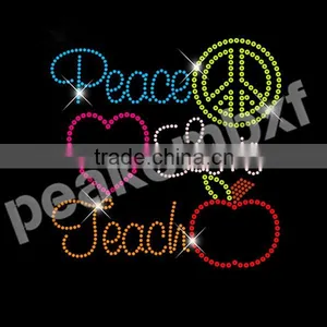 Peace Love Teach Rhinestone Heat Transfer Custom Designs Wholesale Appliques For Garment thumbnail-1