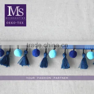 Newest Design Handmade 4.5cm Width Beaded Pompom Fringe Wholesales thumbnail-1