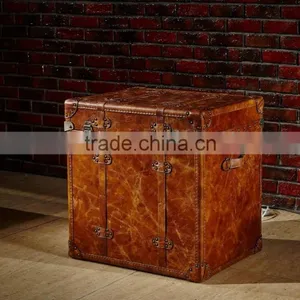 Vintage Brazil Imported Top Grain Genuine Leather Retro Trunk for Torage Function thumbnail-3