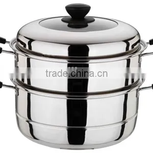 2 Layers Stainless Steel Steamer Pot With Bakelite Handle thumbnail-3