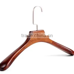 LOGO Custom Retro Solid Wood Coat Hanger Garment Hotel Top Grade Wide Shoulder Thickening Wooden Clothes Hanging Wholesale thumbnail-1