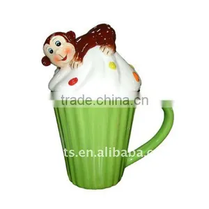 Ceramic Cupcake Mug With Lid, Monkey thumbnail-1