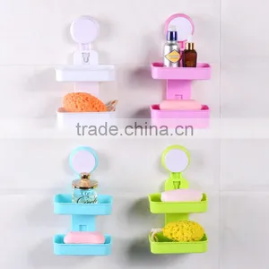 Vacuum Suction Cup Bathroom and Kitchen Plastic Double Layer Shelf/soap Holder thumbnail-1