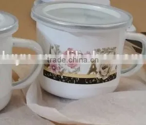 12/14cm Printing Enamel Cup Mug With Plastic pp Lid Cover thumbnail-1
