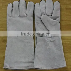 Grey Color Safety Gloves,Cow Split Leather Work Glove,Leather Welding Gloves thumbnail-1