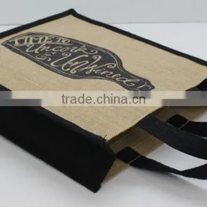 Recycled Jute Fabric Three Bottle Wine Bag With Jute Self Handle thumbnail-4