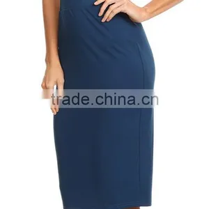 OEM Wholesale Custom Made in China Women Fashion Plain Dyed Teal High-waisted Sexy Spandex Pencil Skirt thumbnail-3