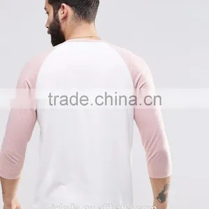 Men 100% Cotton Crew Neck Contrast Raglan 3/4 Sleeve T-shirt Wholesale Custom thumbnail-2