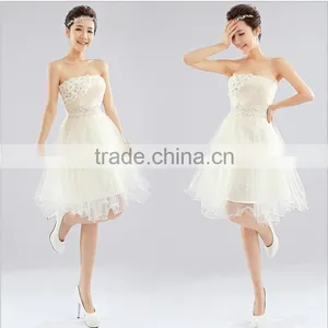 2017 Bridesmaid Short Dress Paragraph Shoulder Halter Sweet Dress Bride Lace Drilling Shoulder Wedding Dress thumbnail-2