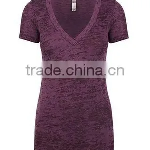 Next Level Apparel Ladies' Burnout Crossover V-Neck Tee - Made From Pre-shrunk 65% Polyester and 35% Cotton Jersey. thumbnail-3