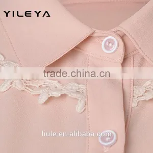 Cute Lace Designed Pink 2015 New Design Chiffon Lady Blouse/woman Blouse thumbnail-3