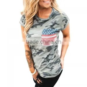 Clothes Women Top Printed Stars and Stripes T-shirts Cotton thumbnail-1