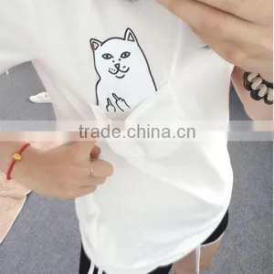 Summer Hot Style Ms Pocket Cat Base Digital Printing Round Collar T-shirt Big Yards thumbnail-1